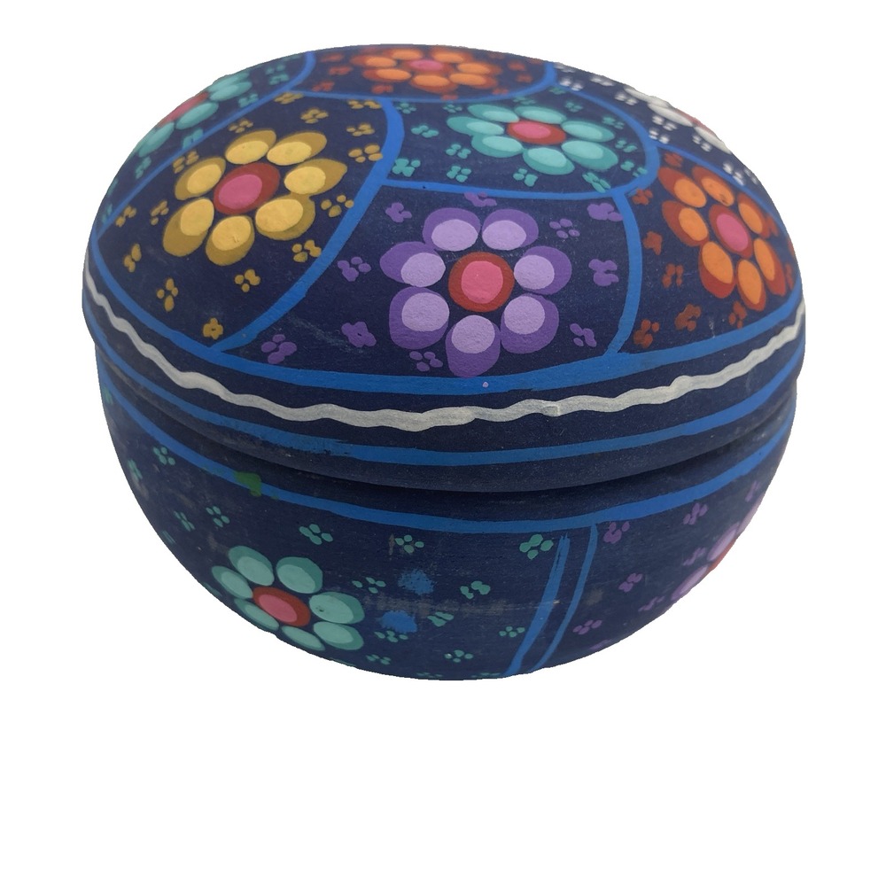Talaverta Colorful Mexican Folk Art Floral Hand Painted Trinket Box Terracotta 4